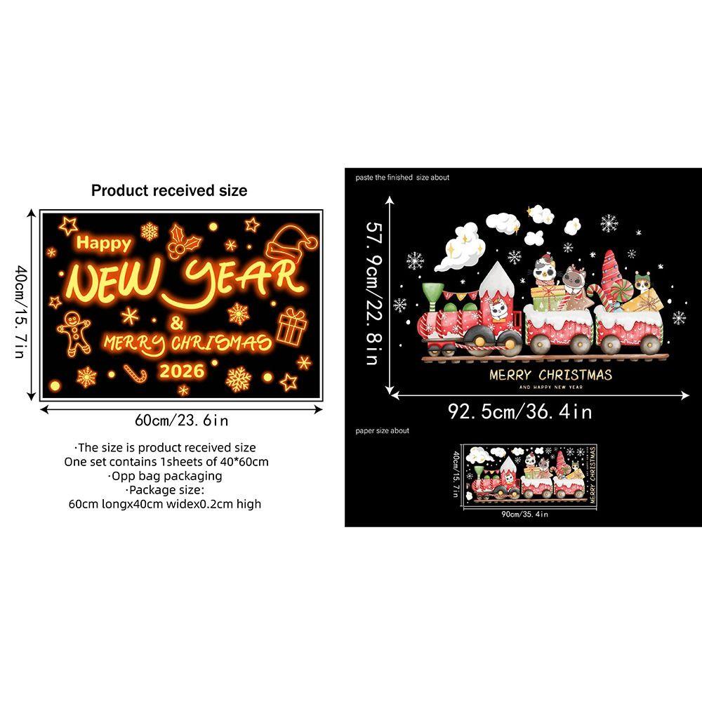 Multicolor Merry Christmas Sticker Cartoon Animal Electrostatic Christmas Train Window Sticker Removable Ornament