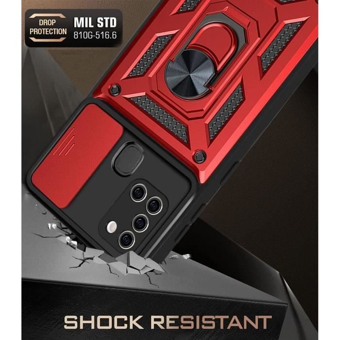 Coque de Protection - PROSHOP - Samsung A21S - Rouge - Verre Trempé - Anneau Antichoc