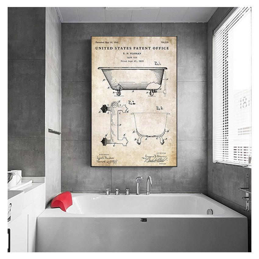 Tableau Toile Déco Salle De Bain 80x110 Cm - Motif Femme Dans La Baignoire, Noir Et Blanc, Style Vintage - Avec Cadre Ou Sans Cadre (à Préciser) - 5