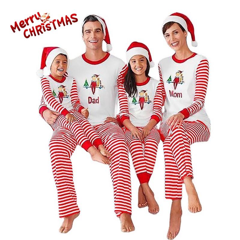 Festive Family Matching Christmas Pajamas Set Long Sleeve Sleepwear For Men Women Kids