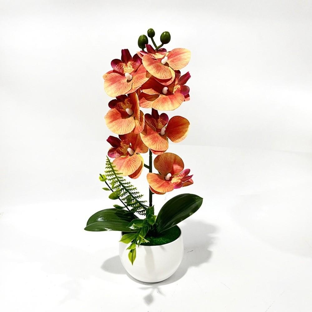 7 Heads Simulated Flower Butterfly Orchid Potted Pink Artificial Faux Plants  Living Room Ornaments