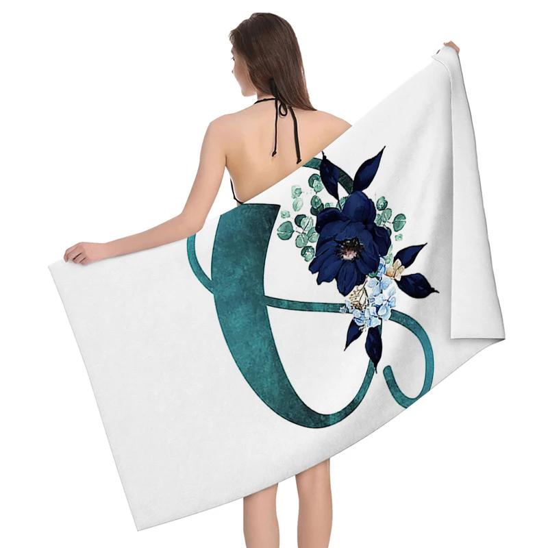 1pz Ghirlanda di fiori con motivo a lettere Telo da spiaggia, Coperta da spiaggia in microfibra ultra-fine, Asciugamano da bagno altamente assorbente, Adatto