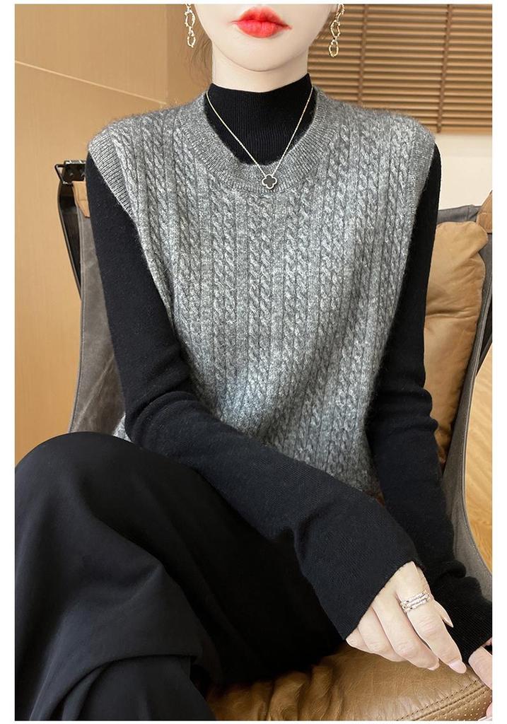 2024 Women's Wool Knit Vest - Autumn/Winter Sleeveless Round Neck Sweater Shawl