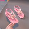 Summer Girls  Bead Flats Fling Princess  Baby Dance  Kids Sandals Children Wedding Shoes Pink