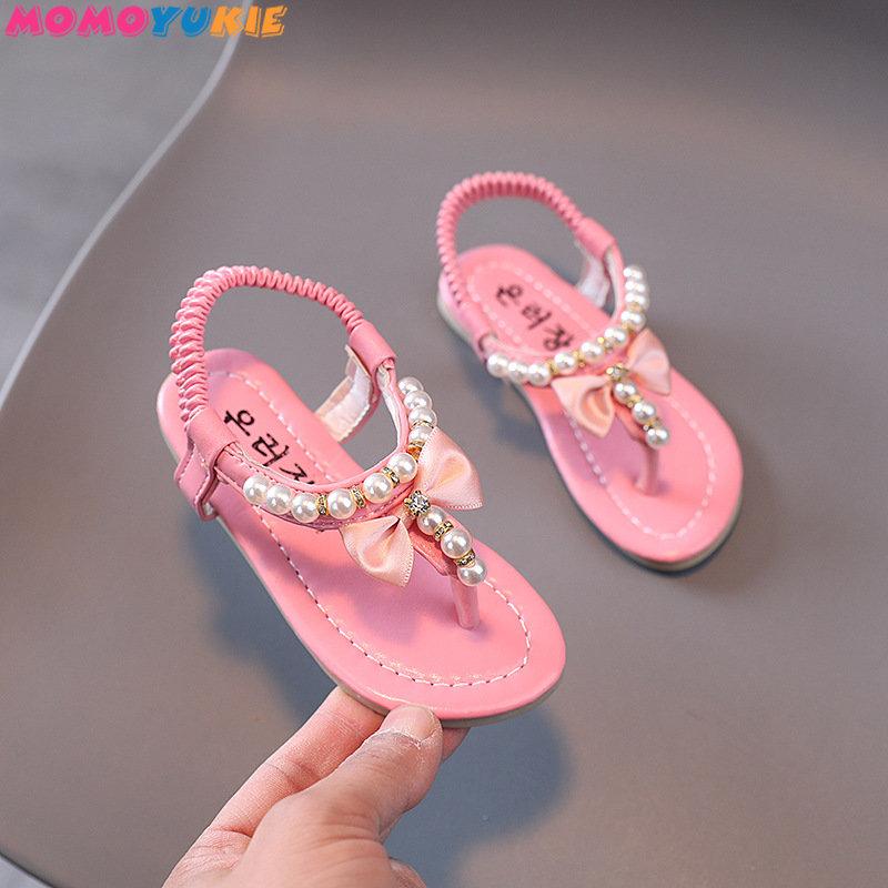 Summer Girls  Bead Flats Fling Princess  Baby Dance  Kids Sandals Children Wedding Shoes Pink