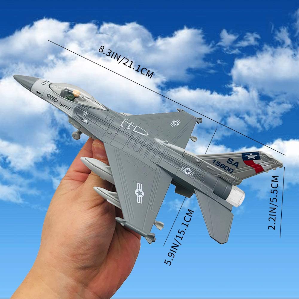 Diecast F16 Bojové letadlo Falcon Model letadla Armádní letectvo Hračky Vojenské letadlo Zatáhněte se světly a zvuky