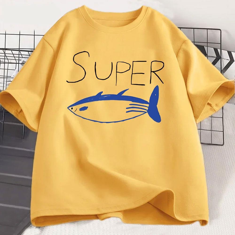 Kpop Korean Jin Super Thunfisch Fisch T-Shirts Mode Vintage Kurzarm T-Shirt Männer Frauen Kleidung Baumwolle Lässig Übergroßes T-Shirt