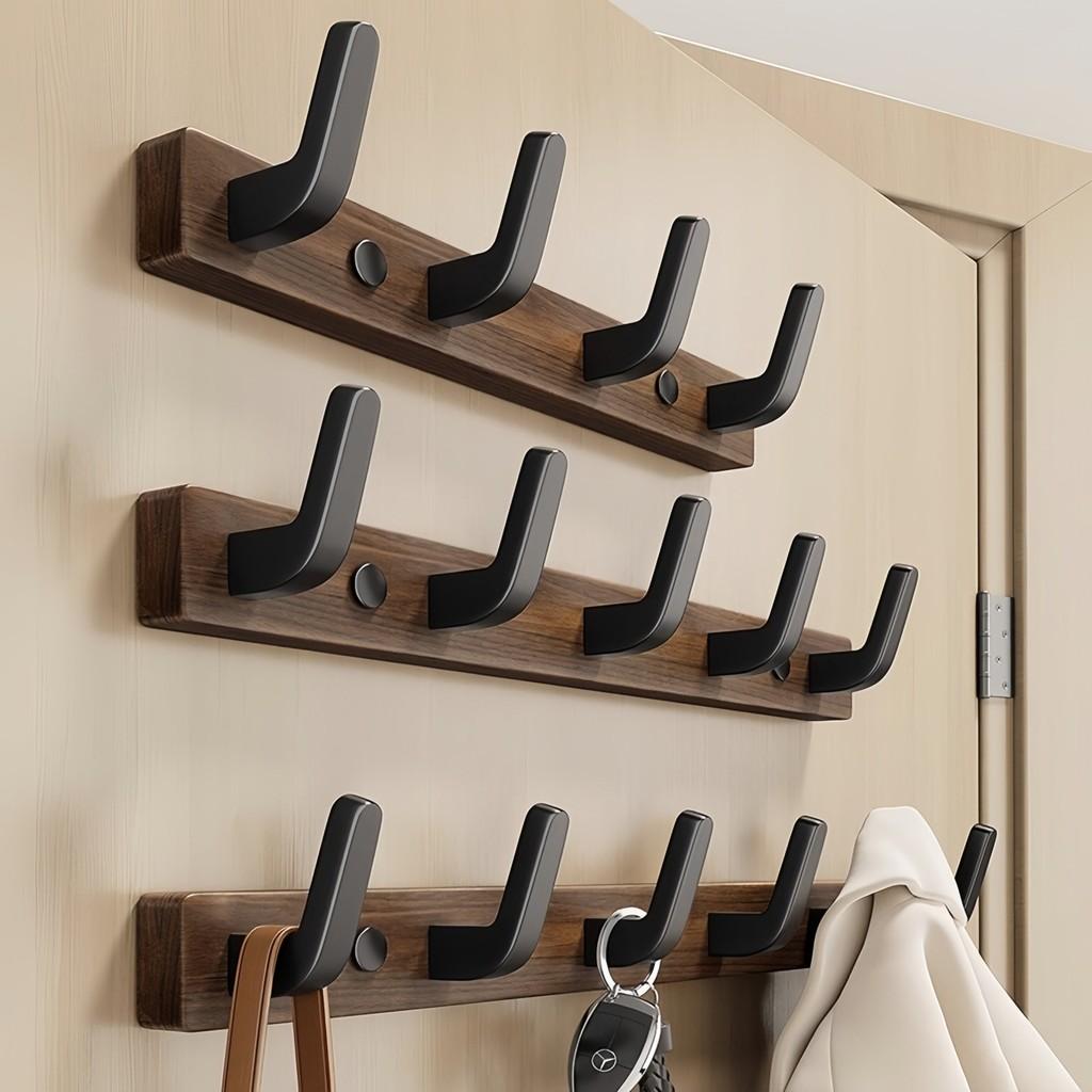 Walnut Wood Wall Hook Rack With Hooks For Entryway And Closet Organizer