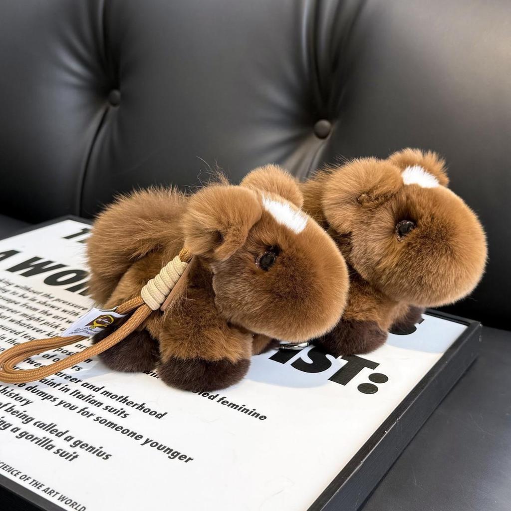 Rex Rabbit Fur Horse Keychain Pendant - Cute Unicorn Plush Bag Charm Gift