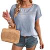 2026 New Fashion Round Neck Short Sleeve Women's Hollow Out T-Shirt Casual Solid Color Top