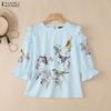 ZANZEA Women Casual Round Neck Loose Print 3/4 Sleeve Blouse