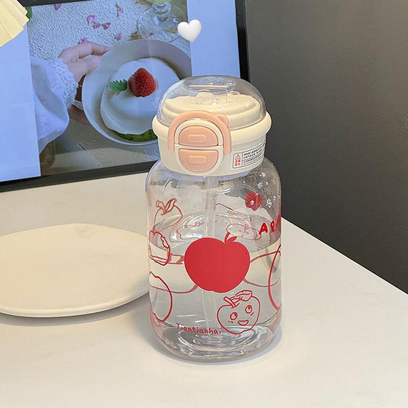 Cute Water Bottle With Straw Portable Plastic Pop-Up Cover Water Cup For Kid Kawaii Bottle Water Leak-Proof Cute Drinking Bottle