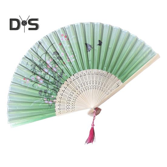 

Складной веер из бамбука для танцев, легкий ручной веер с полой резьбой, бамбуковая кисточка, охлаждающий свадебный сувенир D