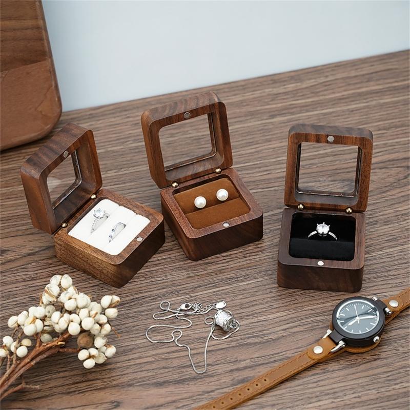 Sturdy Wood Jewelry Storage Container Elegant Wood Double Rings Box for Wedding and Engagement Ceremony Storage
