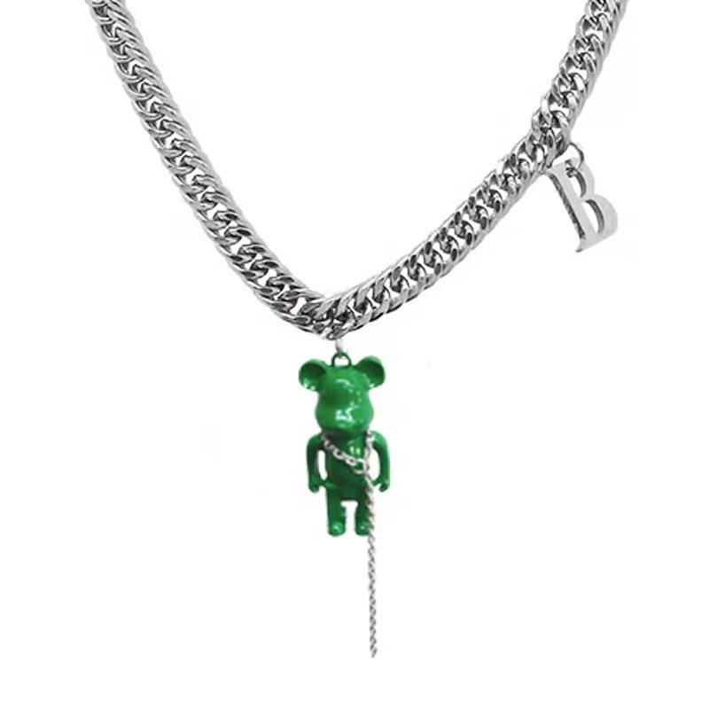 

Green letter bear necklace male trendy cool hip hop cold wind collarbone chain pendant cool