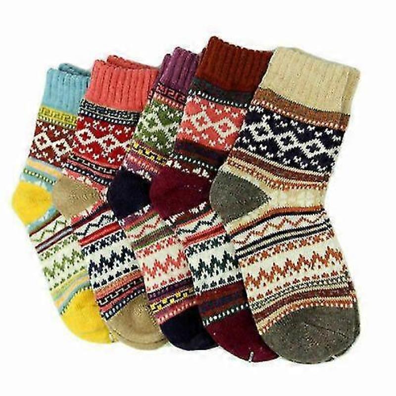 5 Pairs Womens Thick Socks Wool Thermal Warm Knitting Nordic Ladies Socks Winter
