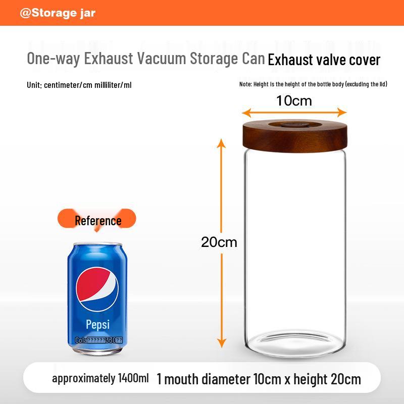 Glass Airtight Coffee Bean Jar with One-Way Vent and Wooden Lid for Food Storage and Preservation