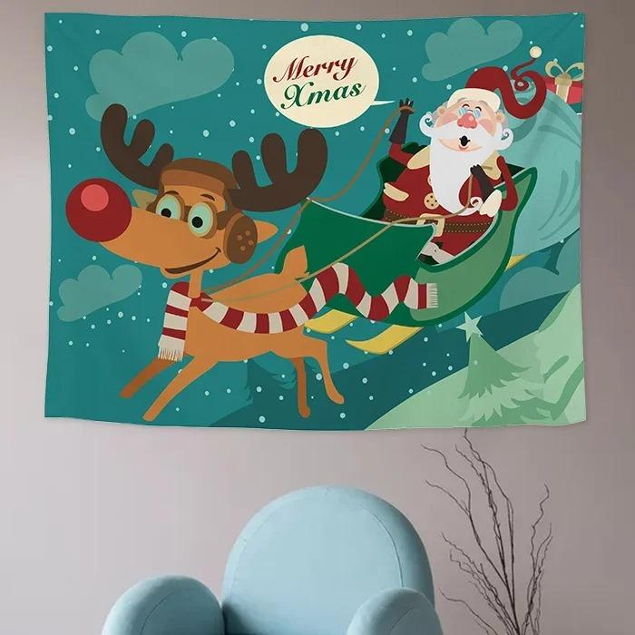 Cartoon Santa Claus Pattern Tapestry Home Bedroom Living Room Wall Decoration Christmas Theme Tapestry
