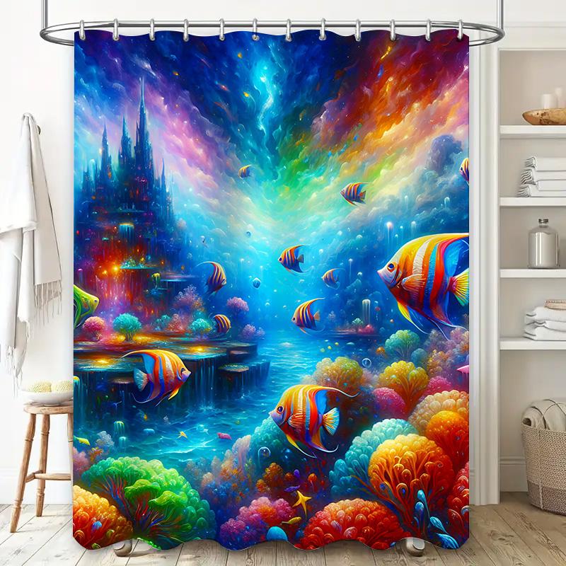 Baifenbai Home Furnishing Coral/Blue/Pink Stunning 3D Printed Shower Curtain Underwater World With Fish Waterproof Fabric For Bathroom Decorations In Gr