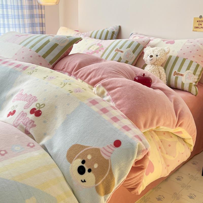 Thickened Milk Fleece Bed Four-Piece Set, Double-Sided Fleece Coral Fleece Quilt Cover, Bed Sheet Three-Piece Set