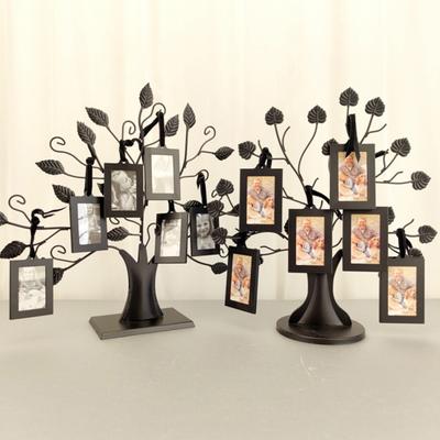 Family Tree Picture Frame Metal Tree Photo Frame Stand with 6 Ornamental 1.77" X 2.56"/2.17" X 3.15" Frames for Wall Table Decor