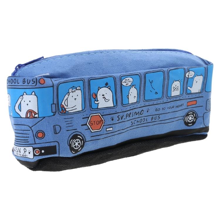 Cartoon Bus Pen Bag Canvas Pencil Case Large Capacity Pencil Case Multifunctionnal Stationeries Bag Gift for Kid Student синий