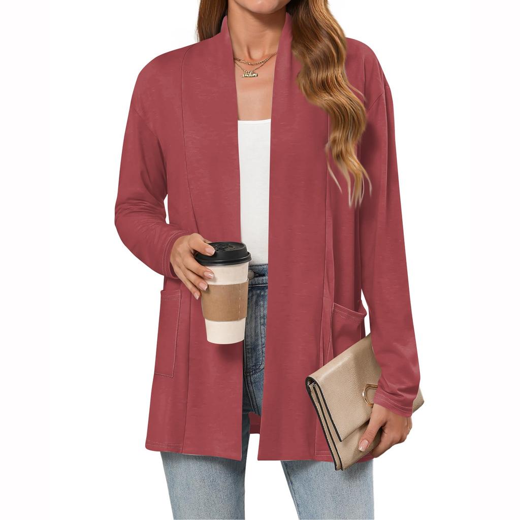 Women's Lightweight Cardigan Sweaters Open Front Long Sleeve Casual Loose Thin Cardigans With Pockets