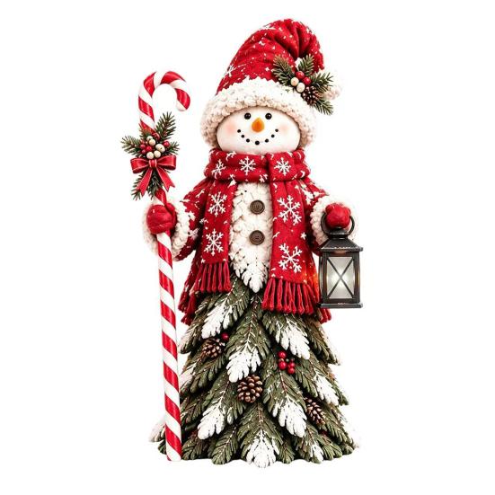 Christmas Snowman Figurines Figurine, Resin Tabletop Decoration with Hat Scarf Pine Handcrafted Snowmen Branches, Holiday Winter Decor for Home Mantel