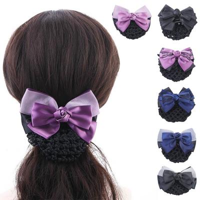 Fashion Women Barrette Bownot Rose Headwear Snood Bow Hair Net Hairgrips Hair Clip