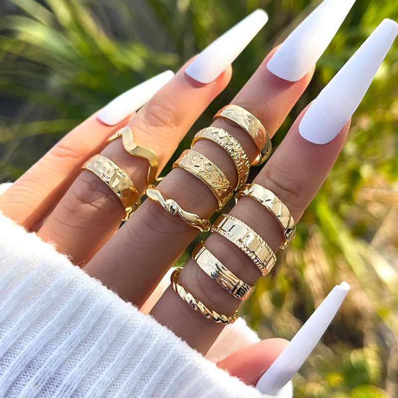 Vintage Punk Metal Multi Element Ring Set For Women Men Antique Silver Color Butterfly Snake Skull Finger Rings Gothic Jewelry