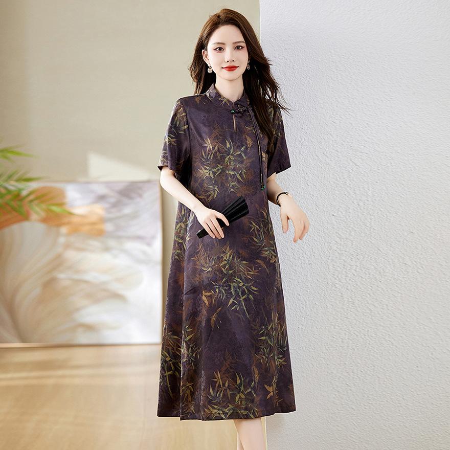 New improved high-end cheongsam big-name fragrant cloud yarn silk middle-aged and elderly dress