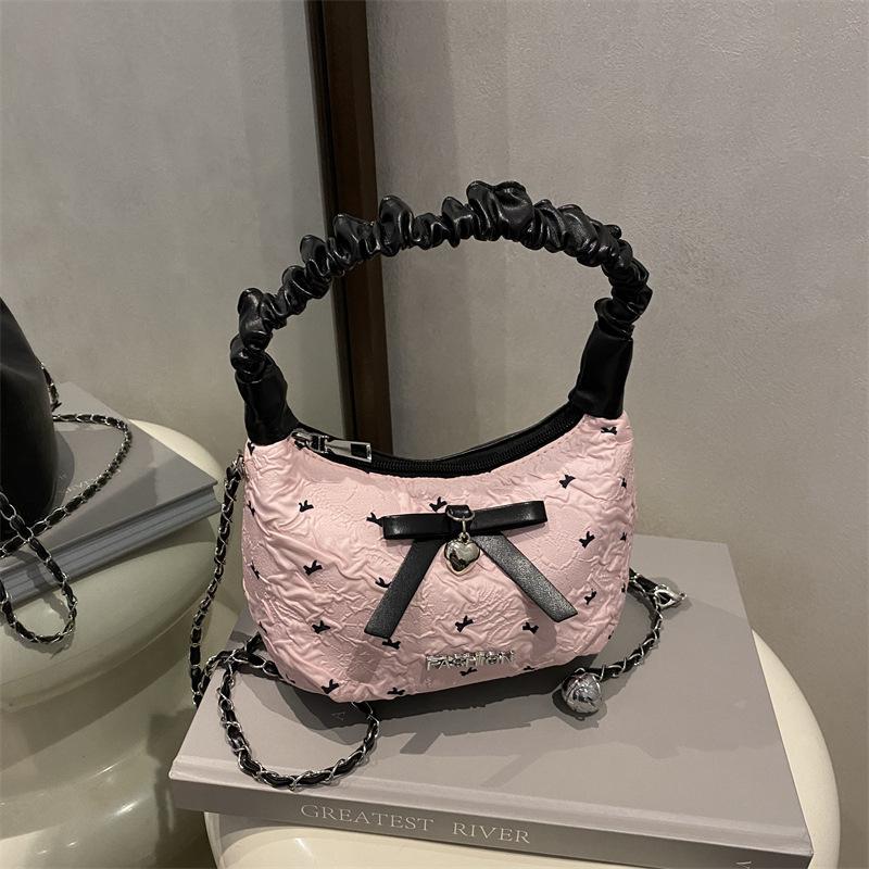 2025 Summer New Bow Underarm Bag Women's Leisure Commuting Fashion Pleated Cloud Bag Dumpling Bag