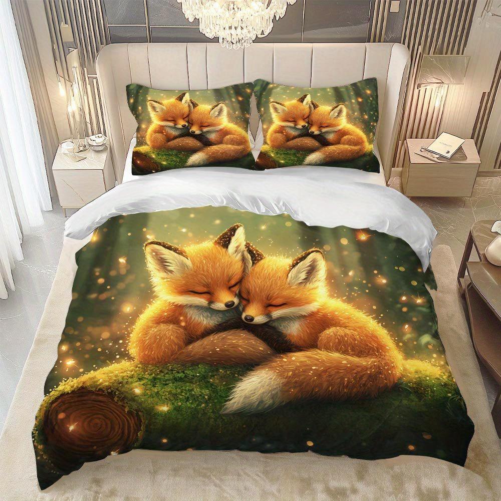 Fox-Themed Duvet Cover Set Multi Size Quilt Cover Queen Size Bedroom Bedding Decoration Machine Washable Bed Sheet Duvet Cover