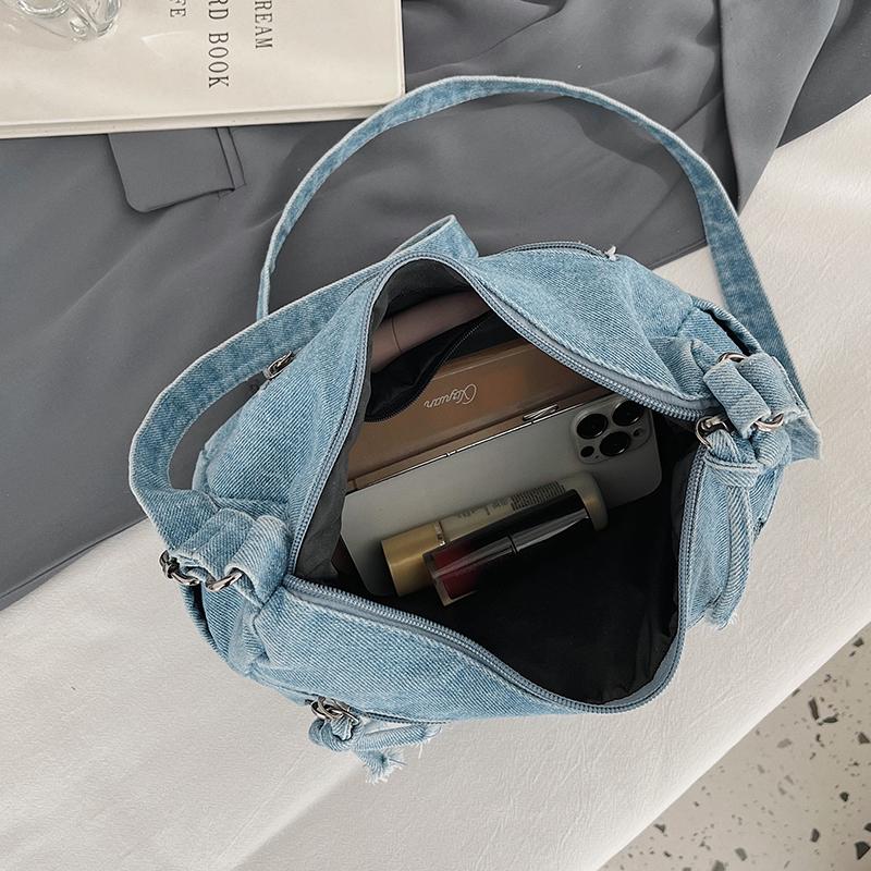 Denim Bag Multi-zipper Retro Crossbody Bag Middle-aged Mother Bag