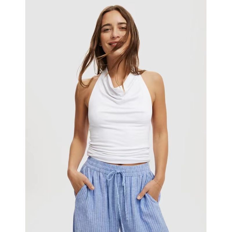 

Australian Single Xxs-xxl Size American Sexy Swing Collar Halterneck Vest Skirt Dress Silm Slimming Slip Dress White-Short XS