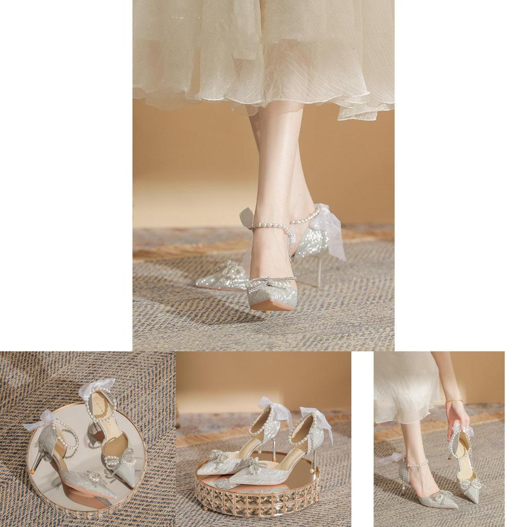 Elegant Bridal High Heels With Faux Pearl Embellishments For Wedding And Formal Events