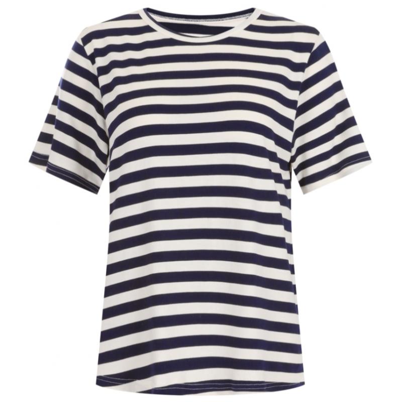 Shop   Women Round Neck STriped ShorT Sleeve Basic T shirT Black Dai Wsh 20615