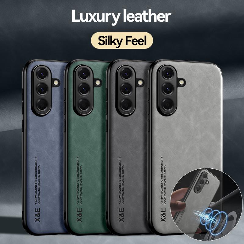For Samsung A17 A16 Car Magnetic Leather Texture Case For Galaxy A06 A05 A36 A35 A33 A55 A54 A14 Shockproof Protective Cover