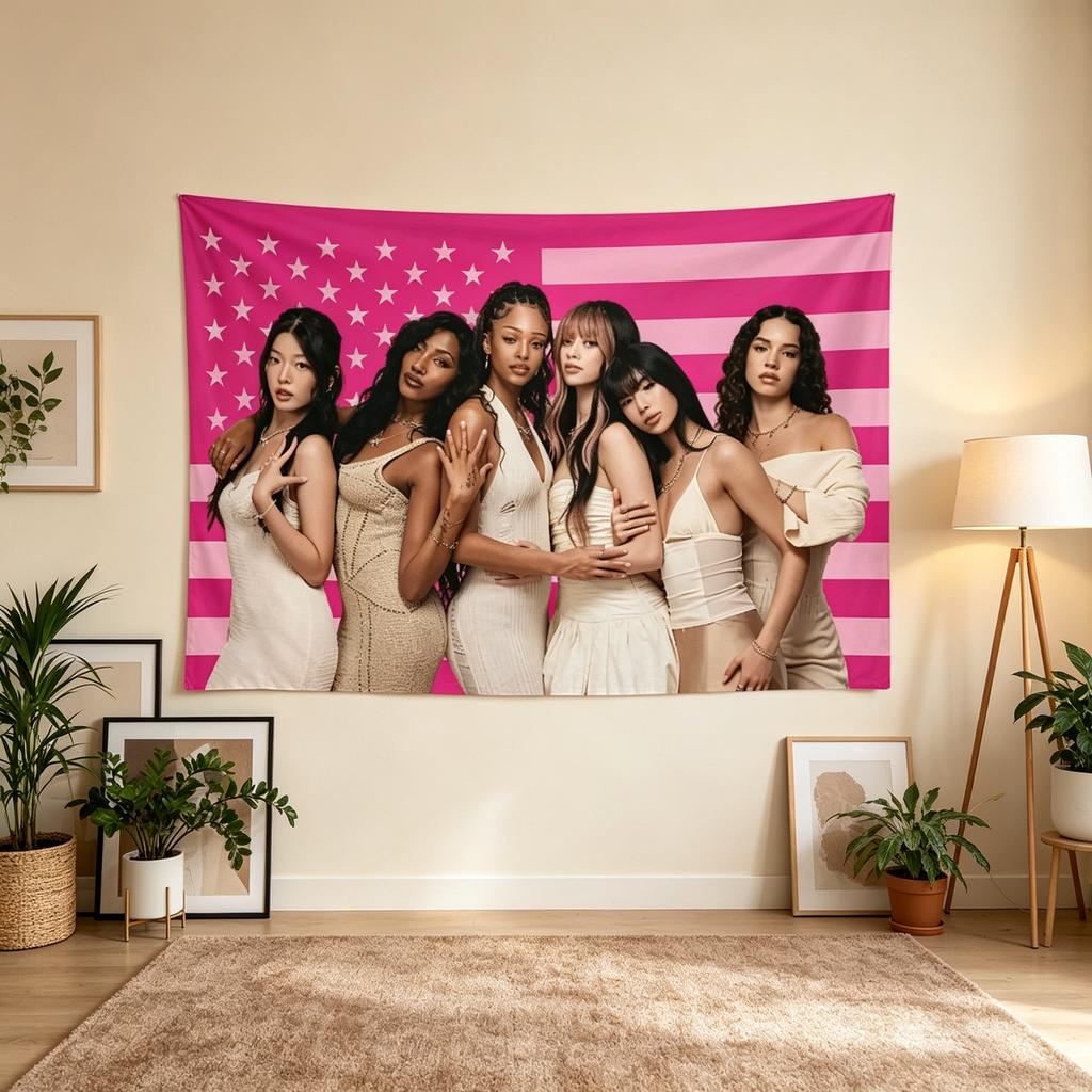 Female Silhouette And Star American Flag Stripe Design Tapestry, Suitable For Dormitories, Bedrooms, Celebrations And Festivals