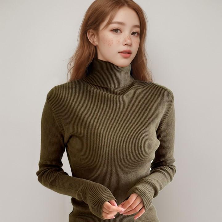 Street Standard [Stsd] Turtleneck Slim Fit Knit Kh Khaki/M