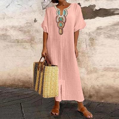 Cotton Linen Dress Women Summer Casual Loose Holiday Beach Bohemian Long Sundress Solid Vestido Female Clothing