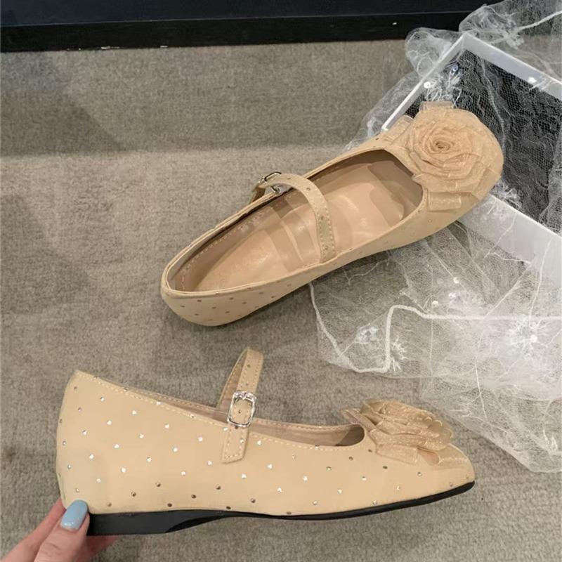 Cloth Shoes New Summer Square Head Shallow Mouth Fabric Lace Flowers Soft Sole Anti-slip Wear-resistant Flat Shoes