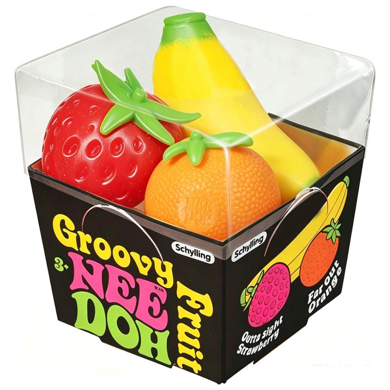 Groovy Fruit Needoh Squishy Speelgoed Gesimuleerde Aardbei Banaan Sinaasappel 3-Pack Fidget Sensorisch Speelgoed Stressverlichting Anti-Angst TPR Speelgoed