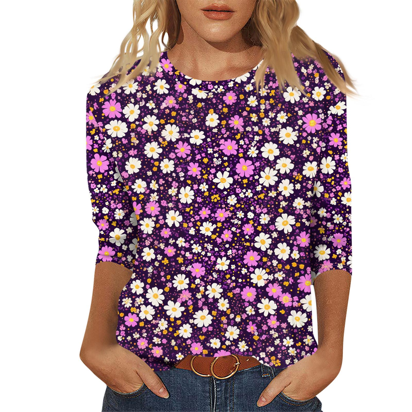 

Женский модный и повседневный пуловер с рукавом семь четвертей и цветочным принтом XXXL фиолетовый