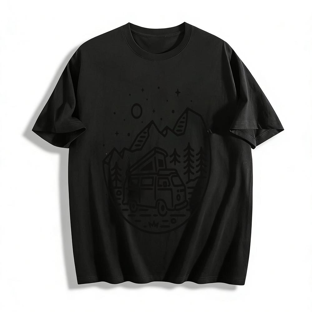 Vintage Camper Van Mountain Starry Sky Graphic Casual Tee Pure cotton T-shirt XXS