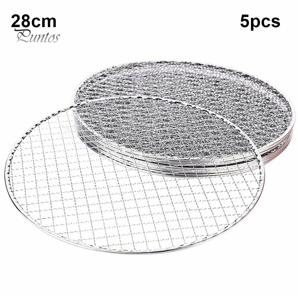 Puntos 5Pcs/Set Round Disposable BBQ Grill Rack Roast Net Grate Barbecue Baking Pan