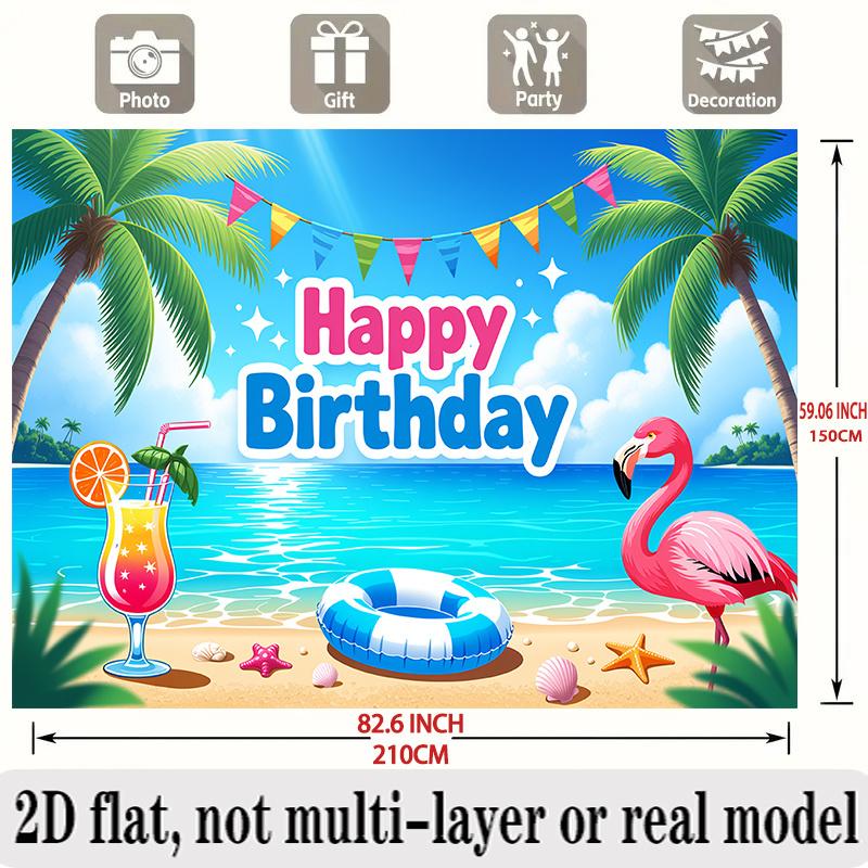 Tropical Beach Birthday Banner, Flamingo Ring Backdrop Wall Decor for Party