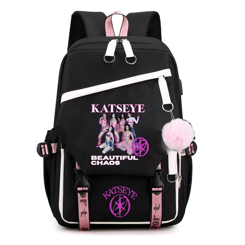 Katseye K-Pop Girl Group Print Backpack Color Block Large Capacity School Bag 60627