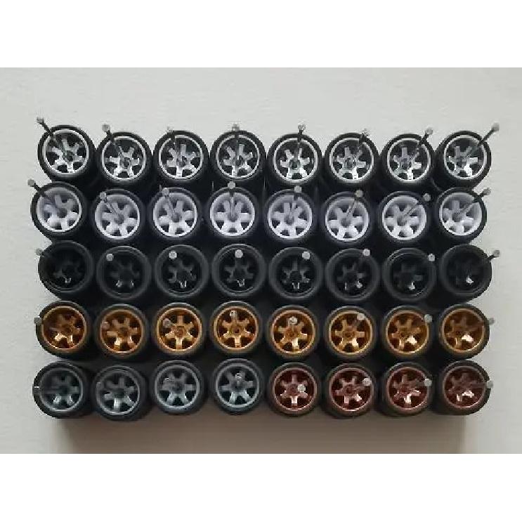 80 PZ(per 20 auto) Ruote in Lega per Auto 1/64 con Pneumatici per Hot Wheel/Matchbox/Domeka 1:Modellino Auto in Lega 64
