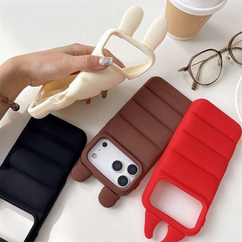 Kawaii 3D Angels Wings Bear Rabbit Cat Ears Solid Color Phone Case for iPhone 17 16 15 14 13 Pro Max Plus Soft Silicone Shockproof Protective Cover